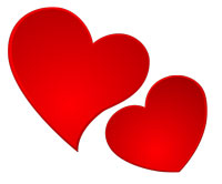 Pair of red hearts nestled together.